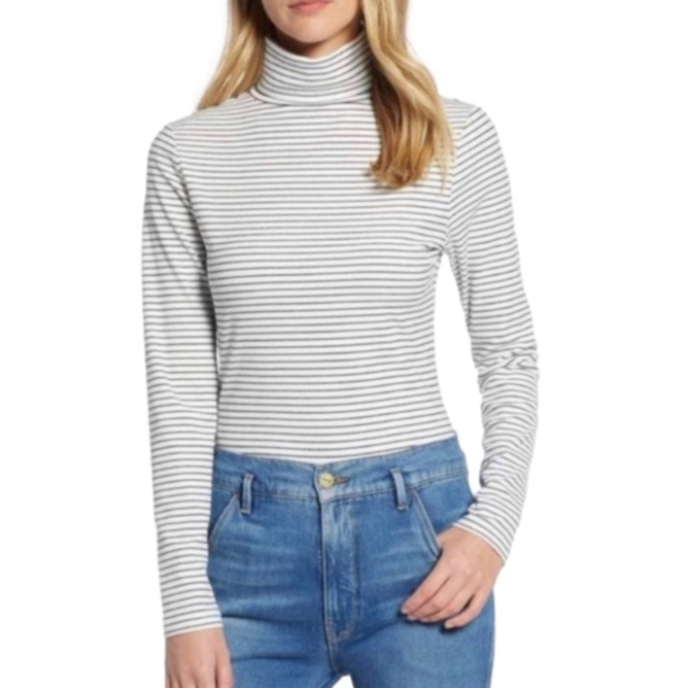 Halogen Classic Striped Turtleneck Sweater